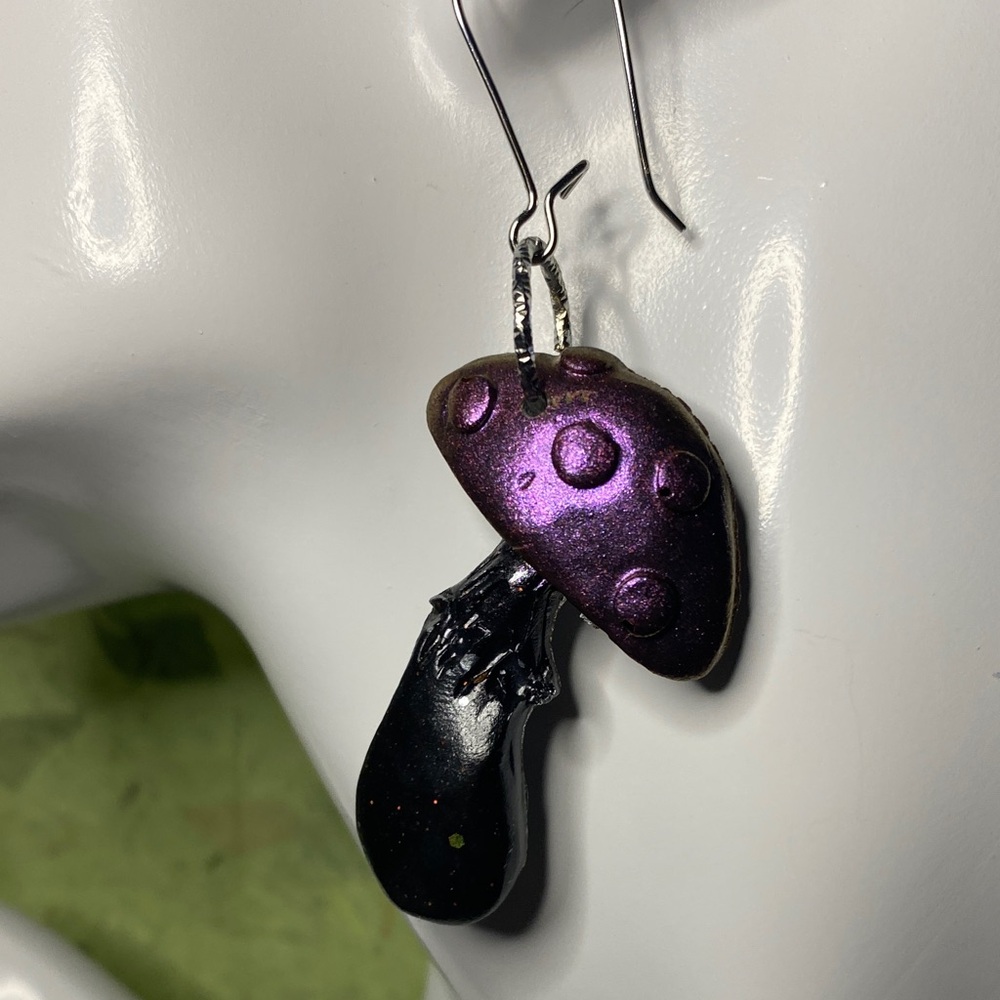 Purple and Black Mushroom Earrings